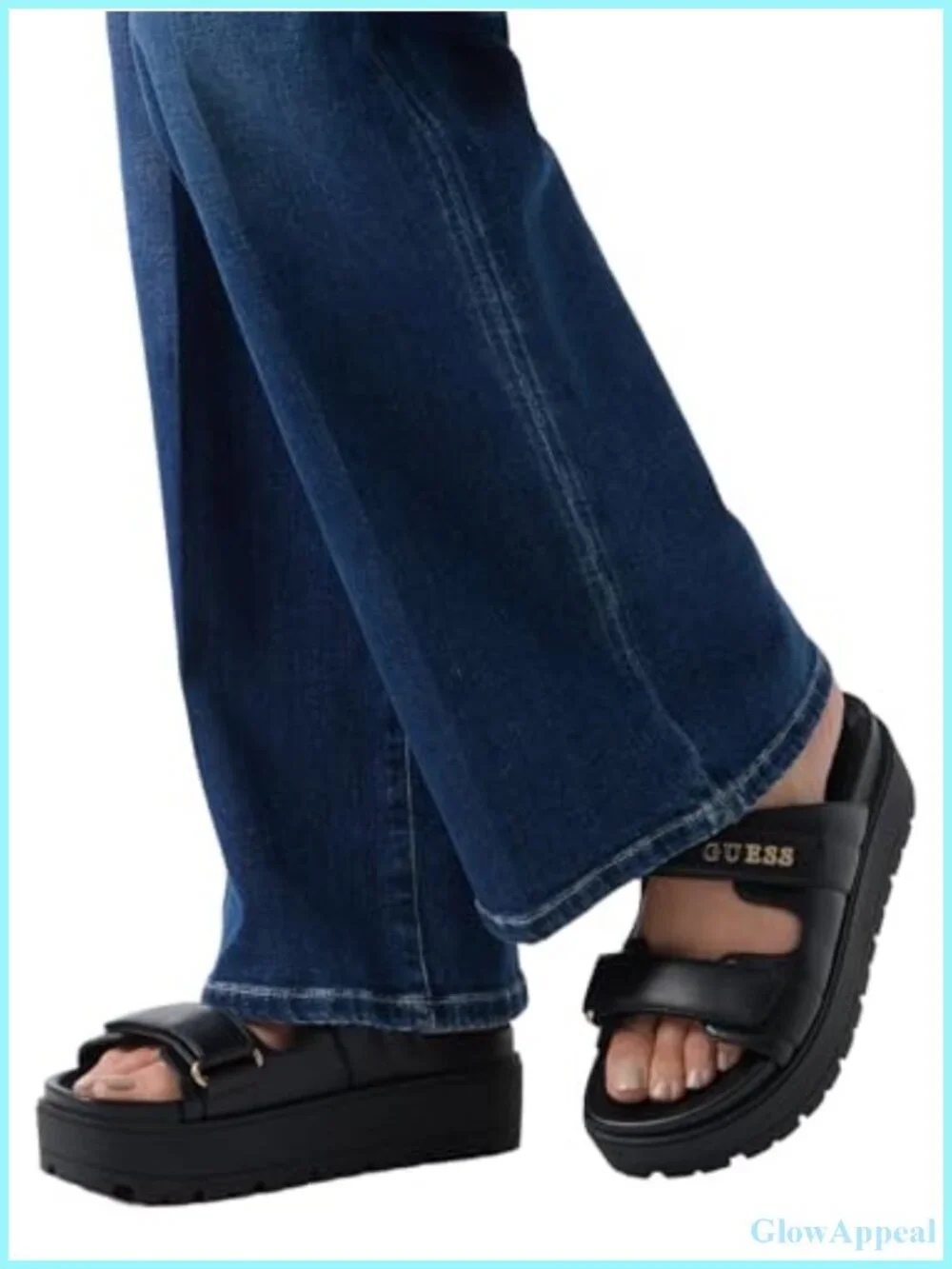 Faux Leather Slide Sandals with Dual Hook-and-Loop Straps and Cushioned Footbed